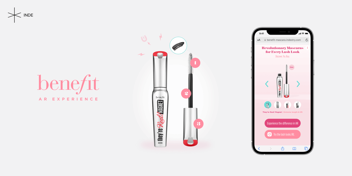 __INDE__'s tweet photo. INDE is proud to announce its next collaboration with @BenefitBeauty creating a new experience for the launch of their revolutionary mascara “They’re Real Magnet”. Customers can now try out the 4 mascaras from this line in browser-based AR.

💄Check it out https://t.co/foyZ2HMdDG https://t.co/cX51jMGYow