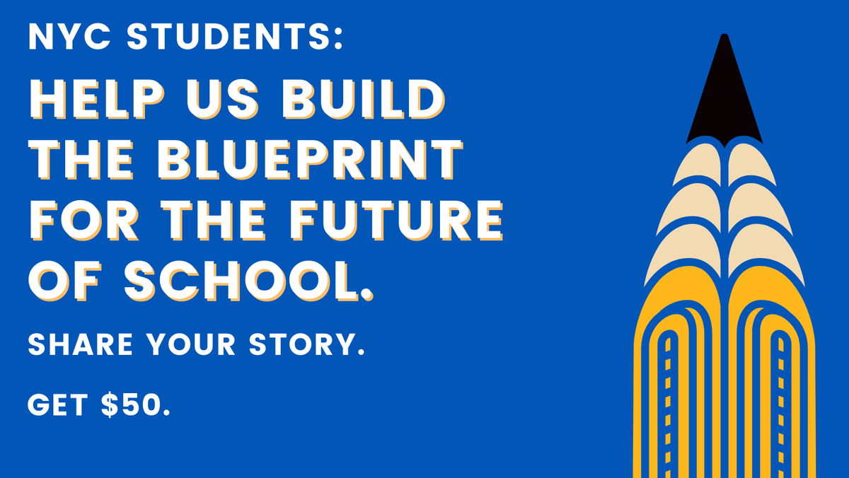 theblueprintnyc's tweet photo. We're building a plan for the future of NYC's Schools: and we need your help! We're looking for students to share their experiences in education over the past year, and their vision for the future. Submissions that are published will receive $50! https://t.co/N3ObBpMXXU https://t.co/GSqoIBIU6Y