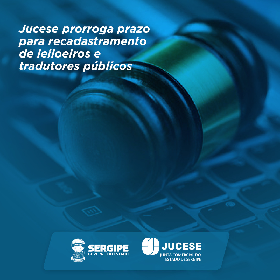 Jucese's tweet photo. Jucese prorroga prazo para recadastramento de leiloeiros e tradutores públicos. CONFIRA! 
https://t.co/sLT778VDDe https://t.co/H495ciw2qH