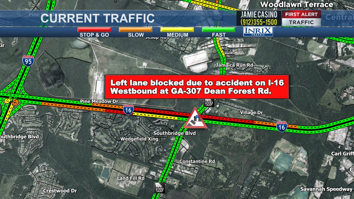 TrafficWTOC's tweet photo. 11:11 AM | Crash is causing delays in both directions of I-16 near Dean Forest. ALT: Highway 80 or Quacco Road to HWY 17

@wtoc11 #wtoctraffic https://t.co/UgZgNe70MG