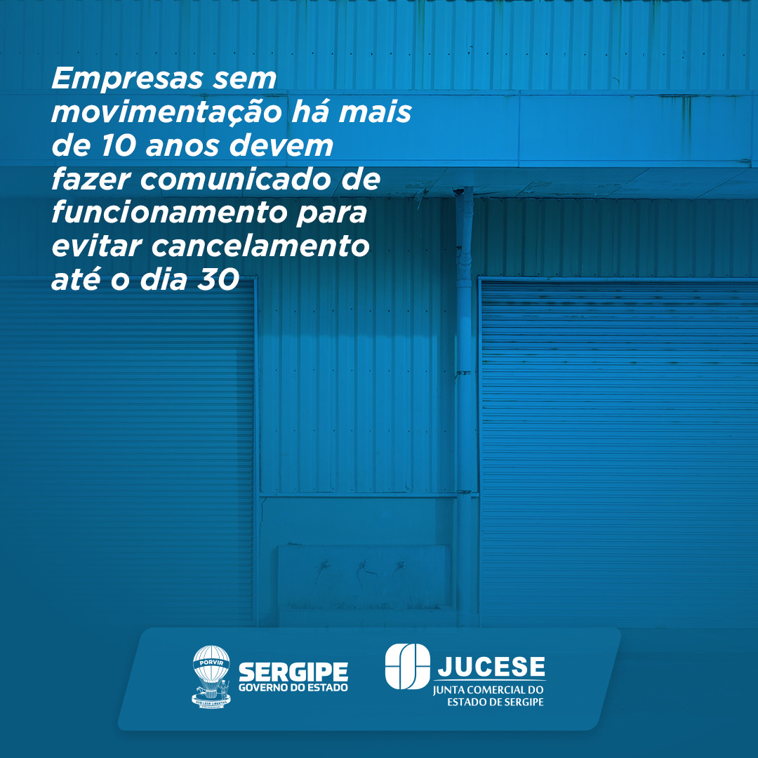 Jucese's tweet photo. Empresas sem movimentação há mais de 10 anos devem fazer comunicado de funcionamento até o dia 30. Confira mais informações no site! https://t.co/9H53Iht8Mi https://t.co/kiB8lejQMX
