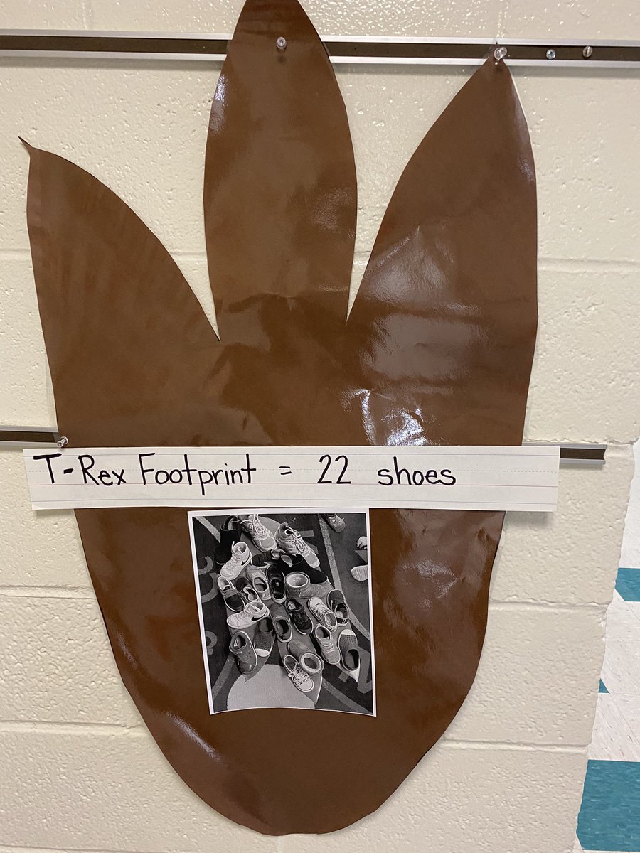 DreierKatie's tweet photo. Do you know how many shoes fit in a dinosaur footprint? The @NREVSD_Monroe preschoolers figured it out! #weareNR https://t.co/MhSNxgmYKr