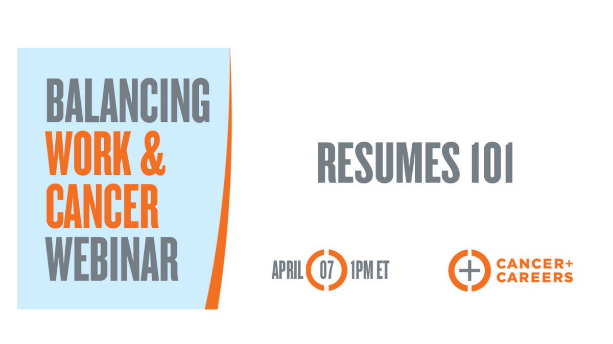 CancerAndCareer's tweet photo. Register for this free webinar to get tips from on crafting an effective & compelling #resume from career coach @Julie_Jansen! https://t.co/M3GhusLgGe
#balancingworkandcancer #bethebossovercancer https://t.co/b07kGYXHU8