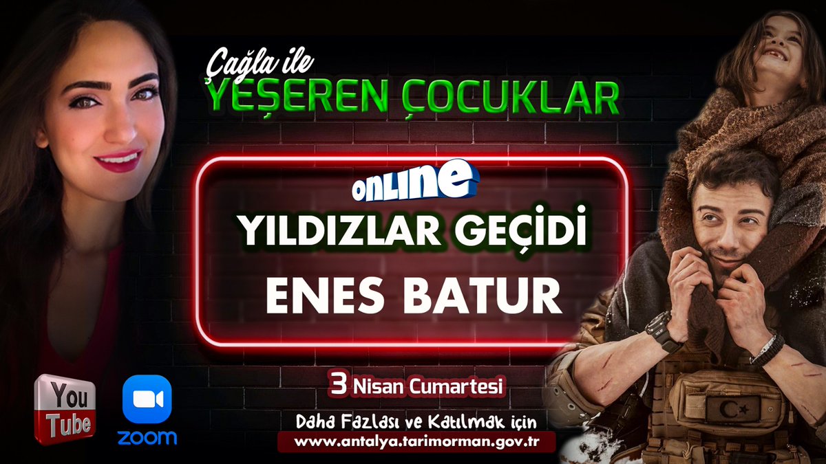 antalyailtarim's tweet photo. Çağla ile #YeşerenÇocuklar Başlıyor

Yıldızlar Geçidi bölümünde konuğumuz @enesbatur00 

#GelecekTarımda

@bekirpakdemirli @ersinyazici1 @gokhankaraca_ #enesbatur

🗓 3.4.2021
⏰ 14:00

Youtube Antalya Tarım ve Orman İl Müdürlüğü kanalımızda

#TarımınBaşkentiAntalya https://t.co/06Gpq2rf24