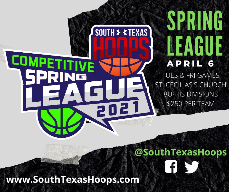 SouthTexasHoops's tweet photo. 🏀 FINAL DAYS OF REGISTRATION: Coaches just a reminder, Sunday is the final day to register for our upcoming Spring Competitive Basketball League. All games are Tuesdays and Fridays. For additional information and Team registration, visit our website https://t.co/HiN3JIPycS https://t.co/HRdlYs6LJe