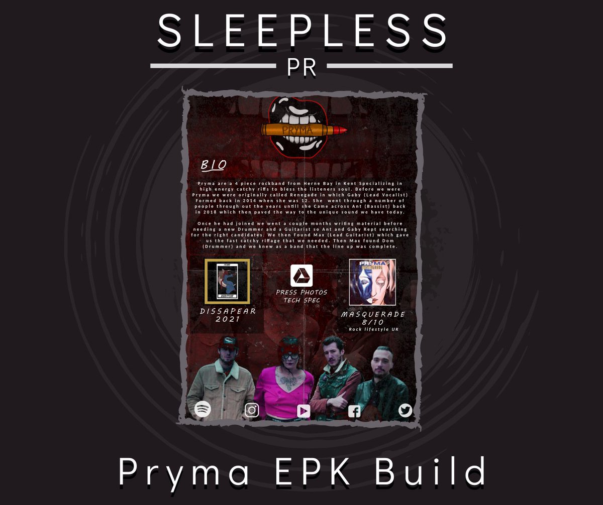 Recently spent some time building an EPK for @PRYMAUK . All working hyperlinks to social media including links to a tech spec, press photos. 

This was built from the ground up with their branding in mind. Had great fun with this! If you are in need of an EPK get in touch!