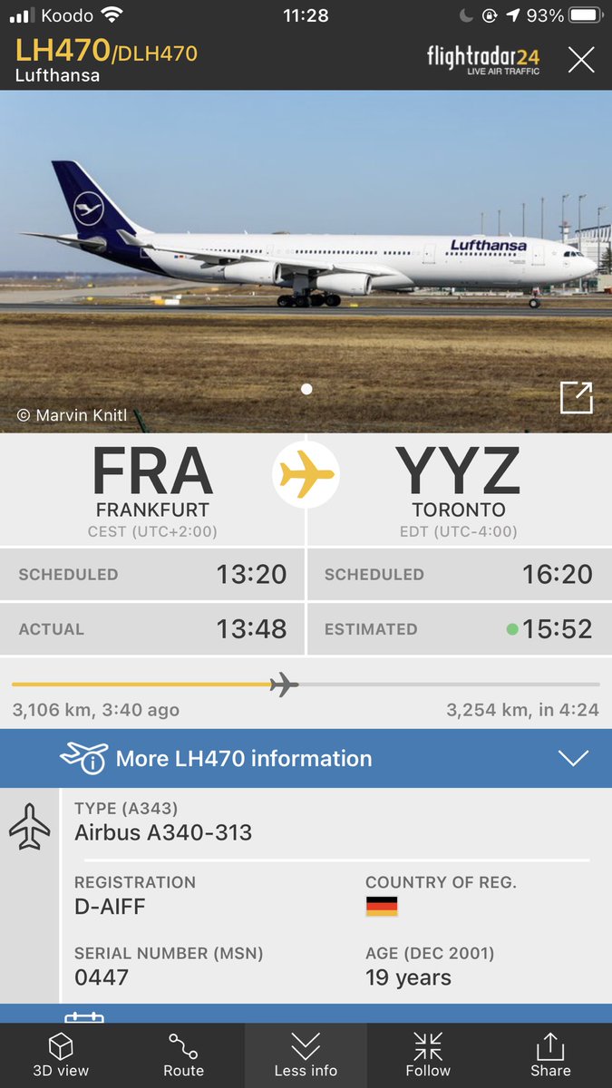ErnestGutschik's tweet photo. #YYZ Toronto (Plane Spotters) Alert π¨ βοΈ
Lufthansa New Livery #DLH470 Airbus A340-300 enroute to Toronto from Frankfurt. Planned arrival 1550hrs. Departure at 1820 back to Frankfurt. https://t.co/gVcbsNXg3v
