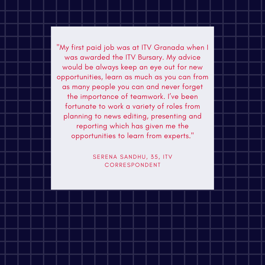 JournoCharity's tweet photo. Former Essex Reporter at @itvanglia @SerenaSandhuITV is now reporting in Guernsey for @ITVChannelTV she gives us her #FirstJournoJob advice below.

Remember, if you are a new journalist struggling financially with essential costs, our #FirstJobsFund can help!

Get in touch 👌 https://t.co/eTMInHym4U