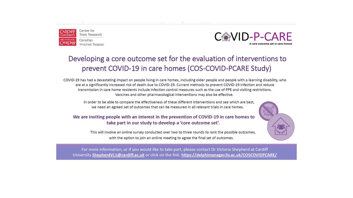 Are you able to take part in an online survey to identify the core outcomes for prevention of COVID-19 in #CareHomes? #Covid19UK #COVID  <a href="/CTRCardiffUni/">CTRCardiffUni</a> <a href="/VickyLShepherd/">Victoria Shepherd</a> <a href="/ishratdeepa/">Ishrat Islam</a>  @kerryhood 
delphimanager.liv.ac.uk/COSCOVIDPCARE/…