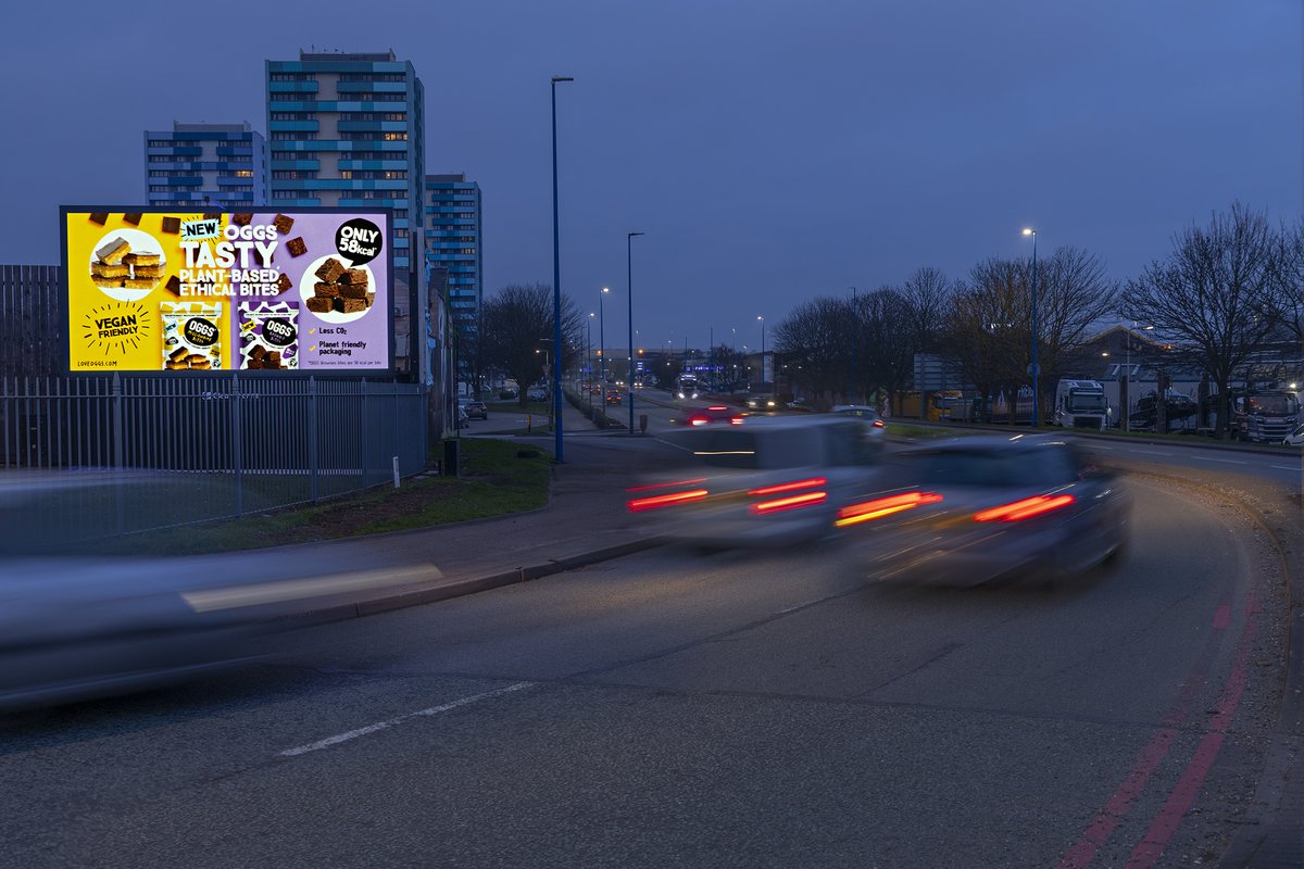 WildstoneUK's tweet photo. Our version of an Easter OGG Hunt? Spotting colourful and eye-catching OGGS adverts on billboards across the UK. If you’re looking for plant-based alternatives for baking, cooking &amp; snacking this Easter weekend, look no further. #OOH #DOOH #outdoormedia https://t.co/mJzsARNnqe