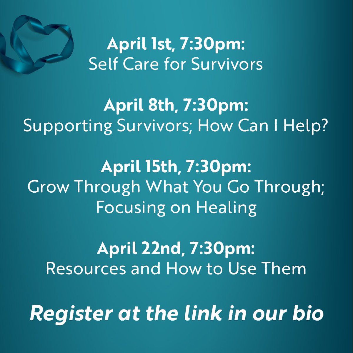 NvCares's tweet photo. We’re trying something new for Sexual Assault Awareness Month this year!
Connect with other survivors and chat about the topic for the night. Tonight is Self-Care for Survivors. Make sure you register to get the zoom link! DM us if you have ?s
Link in bio #SAAM2021 https://t.co/osV0KhNXuP