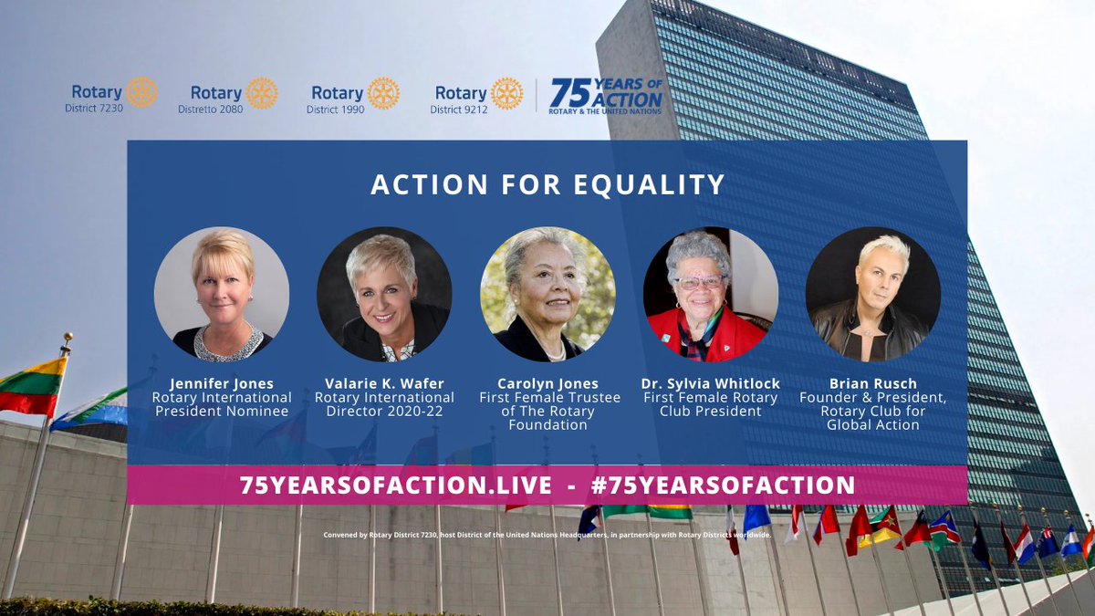 📢 Take action for #equality.

RSVP at 75yearsofaction.live to hear these leading #Rotarians share their first-hand experiences of #diversity, #equity and #inclusion within #Rotary and civil society.

#75yearsofaction #unitednations #SDGs #SustainableDevelopmentGoals