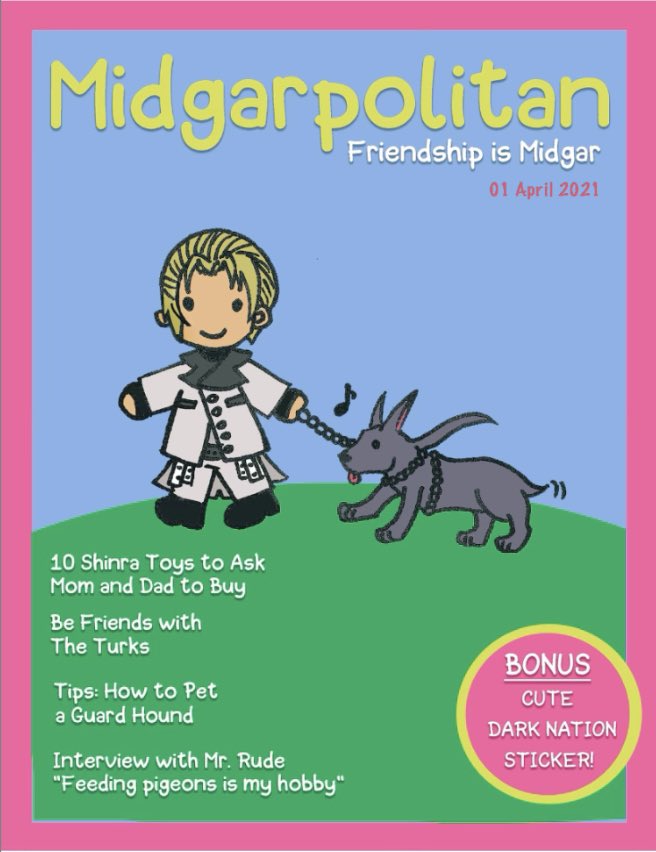 midgarpolitan's tweet photo. Heowo, bois and gals! OwO The previous team is no more because their magazine idea is soooo BORING! So now we take over and turn Midgarpolitan into a very cute children’s magazine, yay! *\(^o^)/* Check out our debut cover design, isn’t it the best?? Please show us some wuv!  UwU https://t.co/mjoojiGILh