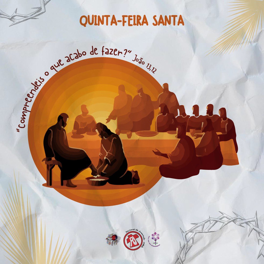 'Compreendeis o que acabo de fazer?' (João 13, 12)
 
Celebremos este dia com a nossa família, com nossos grupos, de maneira virtual. Baixe nosso Roteiro de Oração para vivenciar a Semana Santa.
 
Acesse: pj.org.br/nos-passos-de-…
 
#QuintaFeiraSanta #LavaPés #SemanaSanta