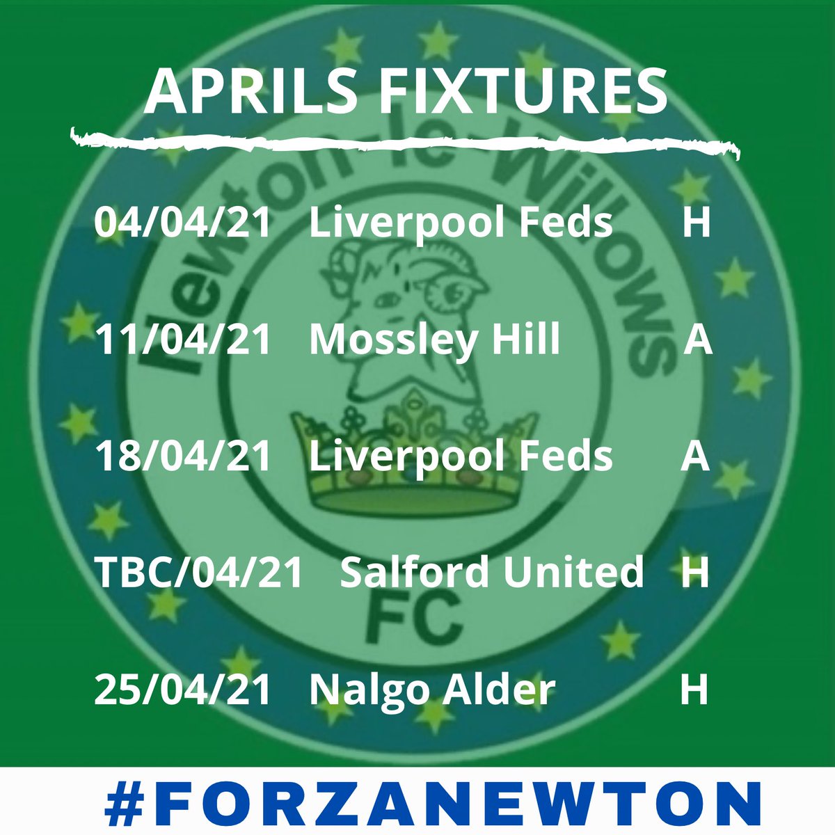 NLWFCwomen's tweet photo. April’s Fixtures! ⚽️💚

#GreenArmy #ForzaNewton https://t.co/cRgY472k2M