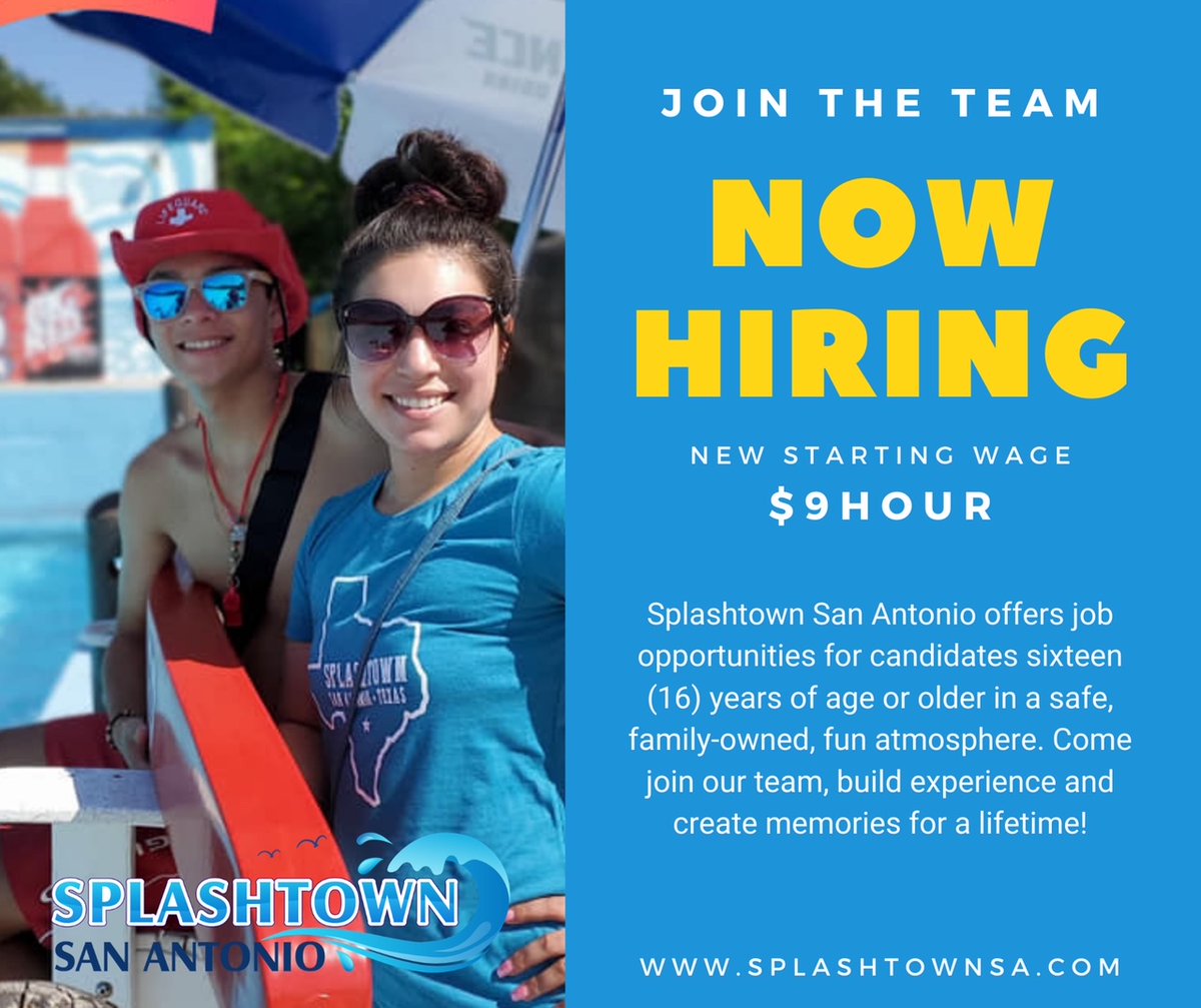 splashtownsa's tweet photo. Now Hiring All Positions!  #splashtownsa #summerjob #sanantonio #sanantoniojobs #lifeguard #summerjobs #firstjob #nowhiring #hiringsanantonio #funjob https://t.co/r2cesj31vQ