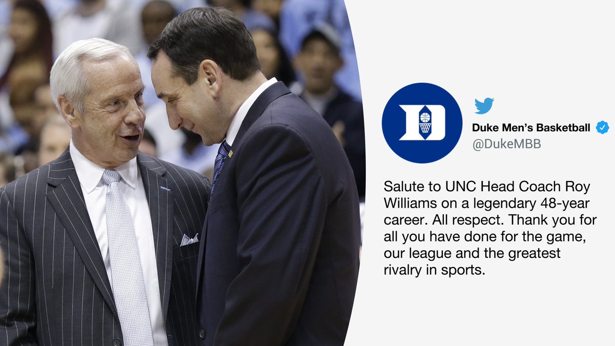 espn's tweet photo. Respect 🤝

The Tobacco Road Rivalry won't be the same. @accnetwork https://t.co/bAg2NjYJfa