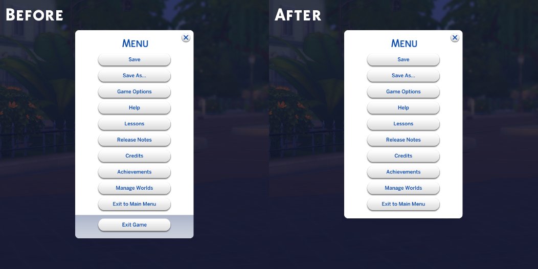 SimMattically's tweet photo. THIS MOD WILL MAKE YOU PLAY THE SIMS 4 FOR HOURS. 

I've been working on this mod so hard for so long, but it's finally finished.

"No Exit Button" is a mod that removes any "Exit Game" buttons, so you're stuck with your fav game forever (or at least till you force close it). https://t.co/QqPUl8ZD2D