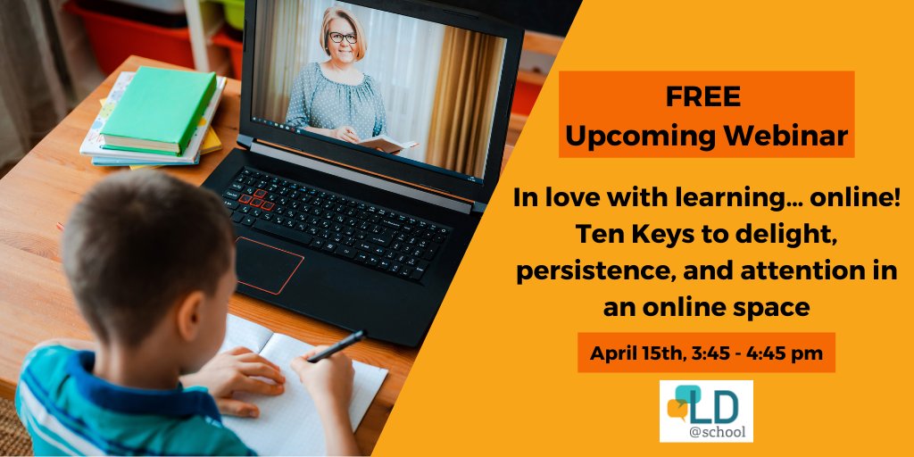 Do you teach students with #LDs remotely? Want some tips on how to foster engagement and motivation during online classes? 

Then our next #LDwebinar is for you! Join us on April 15th at 3:45pm.

Register at: bit.ly/LoveLearningOn…