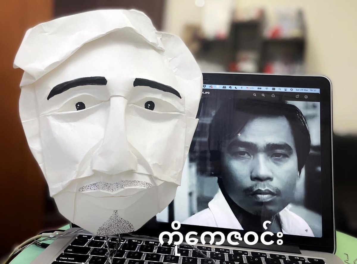 Shoon_Naing's tweet photo. An artist in Myanmar fold faces of “fallen heroes” as a tribute to their sacrifices. She has been working on these art works for days. More than 500 innocent civilians were killed by junta’s forces since coup. #WhatsHappeningInMyanmar https://t.co/6K2S1BN0I8