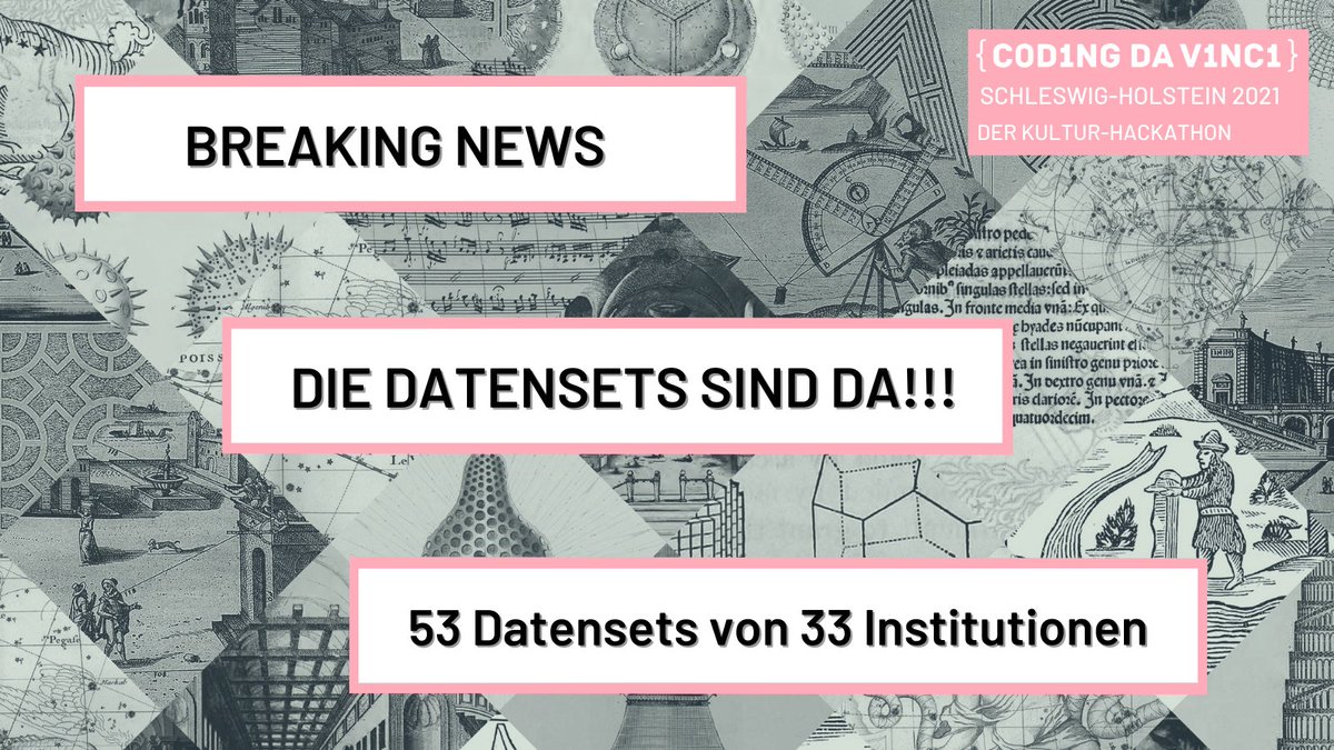 CdVSH21's tweet photo. 🥁 Stellt euch gerade mal bitte alle einen lauten Trommelwirbel vor... Wir verkünden mit großer Freude und Aufregung, dass die Datensets für #CdVSH2021 pünktlich als ganz besonderes Osterei ONLINE sind!!!🥳 Schaut rein unter: https://t.co/yFiJjvRwNu
#codingdavinci #kulturdigital https://t.co/wY4ShXgsco