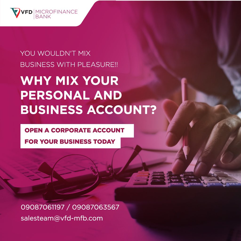 Same way you wouldn't mix business with pleasure

Do not mix your personal and business accounts as well.
.
.
.
#getmore #vbyvfd #domore #dowmloadvbyvfd #bankbetterwithv
