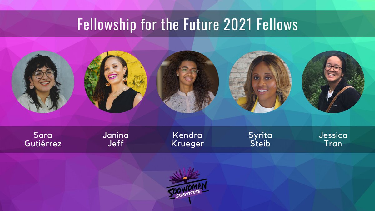 500womensci's tweet photo. *Inserts drum roll*
We are TOO excited to welcome spring in April with the announcement of our #Fellowship4Future 2021 Fellows!! Today we welcome five (5!) extraordinary women who are leading community-based projects focused on increasing equity and justice within STEMM! https://t.co/fgkcqkmIlw