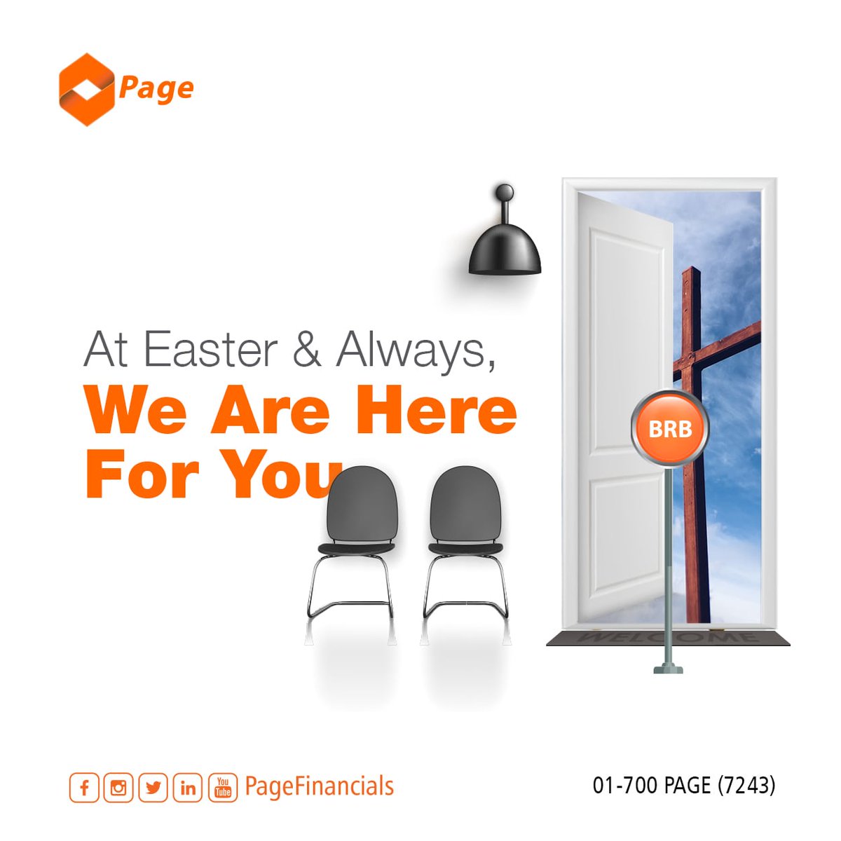pagefinancials's tweet photo. Due to the Easter holiday, our physical office locations will be closed on Friday, April 2nd, and Monday, April 5th, 2021.

However, we are not turning off our lights. 

As usual, we are here 24/7 for you, you can reach us anytime through any of our digital channels below: https://t.co/almn8u6BaM