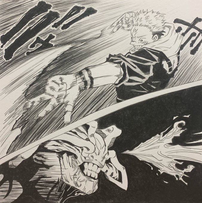 宿儺vs魔虚羅 描いてみた。 #呪術廻戦 #両面宿儺 #お絵描き #模写 #鉛筆画