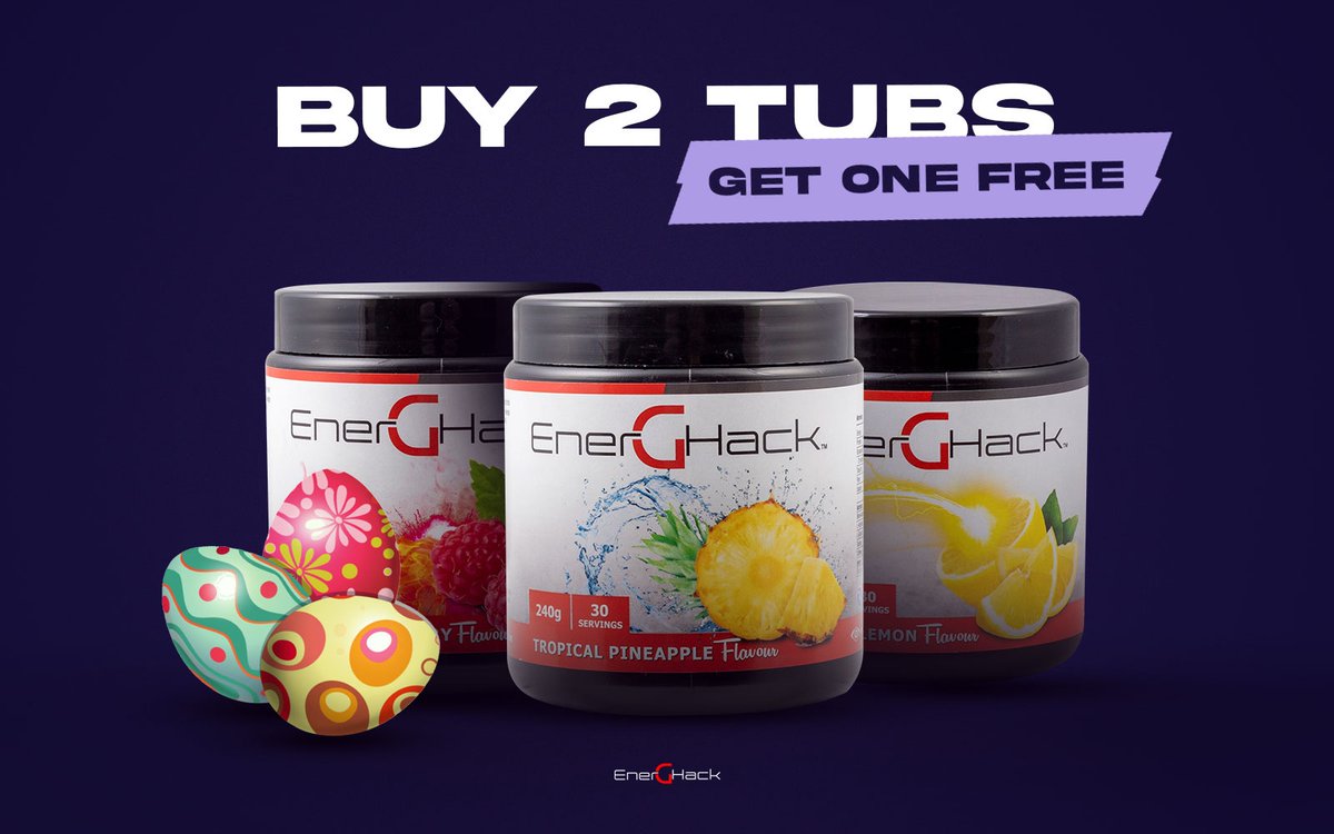 Easter Month Family Special 🐰🥚

Fun for the whole family this Easter Month 💚

Buy 1 tub of Raging Raspberry and 1 tub of Tropical Pineapple &amp; get a tub of Cosmic Lemon free 🍍🍋

Order your bundle now on our online store 👉🏽 energhack.co.za 📱

#HappyEaster 🎉