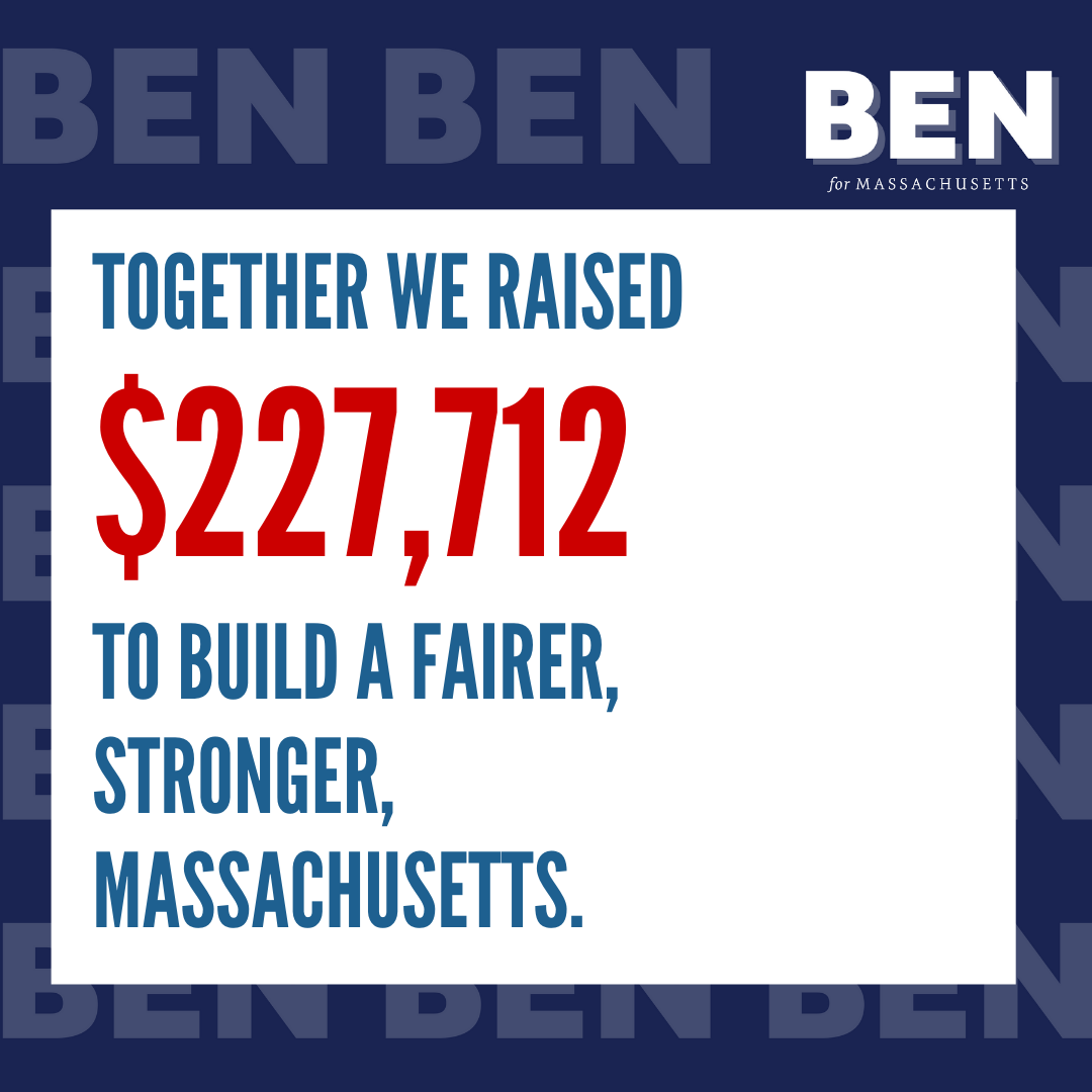 BenDowningMA's tweet photo. I am proud to announce that in just eight weeks, our campaign raised $227,712 from 1,132 donors.  

This is one of the first step on our journey to build a stronger, fairer Massachusetts.  From the bottom of my heart, thank you. https://t.co/ZwNqkw0BVu