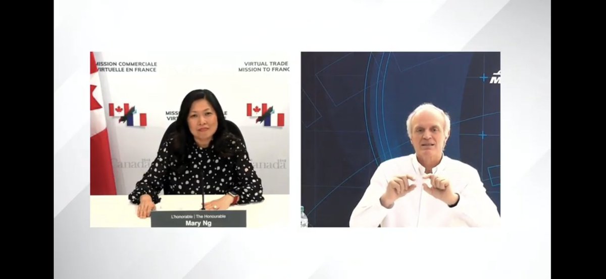CanEmbFrance's tweet photo. [#VirtualTradeMission] Minister Ng @CanadaTrade and Florent Menegaux, CEO @Michelin discuss how #mobility has changed in the current context and 🇨🇦 🇫🇷 cooperation to develop transportation solutions of the future. https://t.co/QeUVxNECx0
