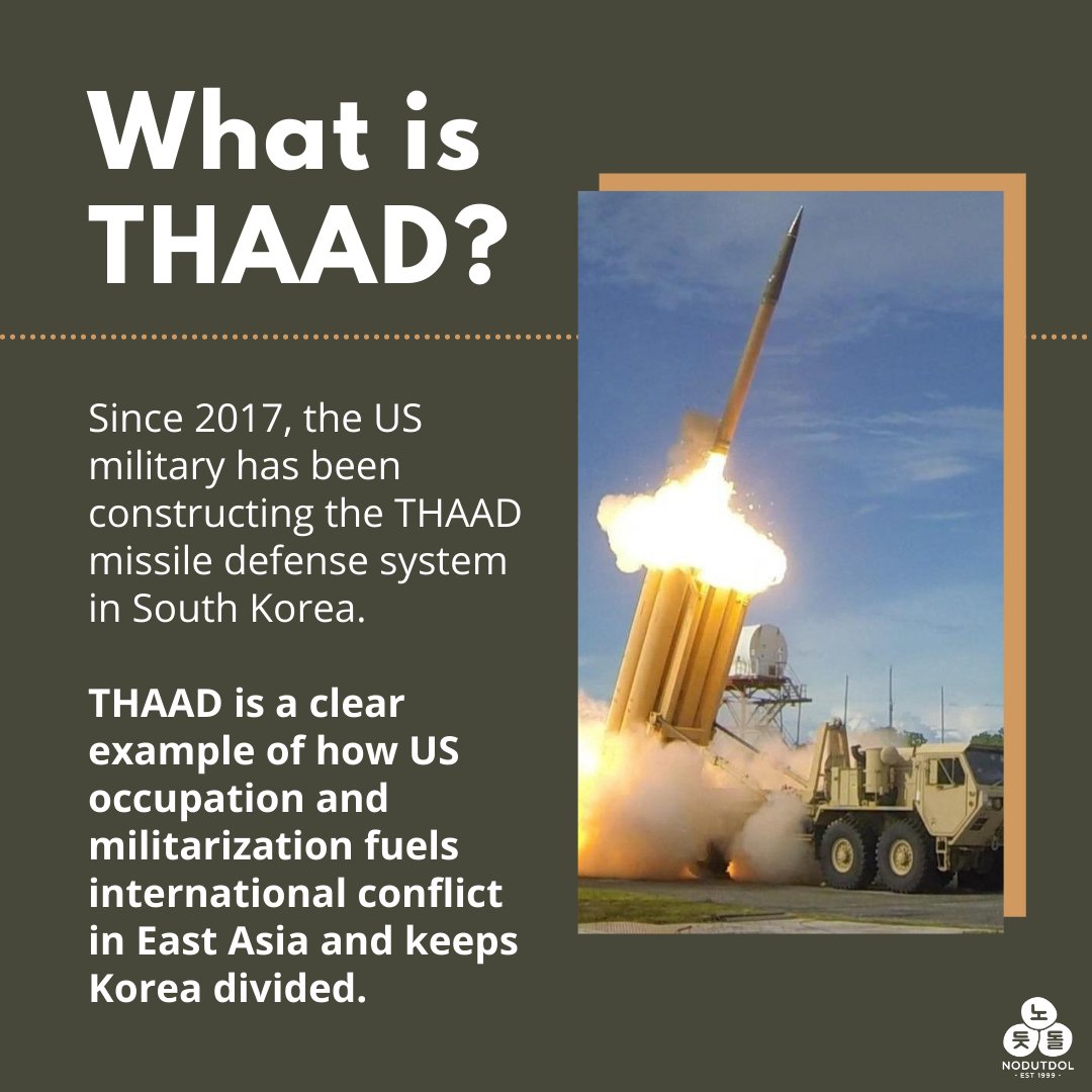 nodutdol's tweet photo. Check out our newest graphics on the South Korean movement to #StopTHAAD—a US missile defense and radar system displacing Koreans from their land as part of the imperialist drive to militarize the peninsula. https://t.co/HoPnRW2Qa1