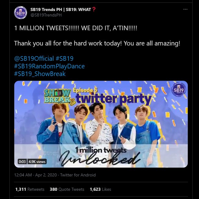 BLINKTINPH's tweet photo. THROWBACK TO 1 YEAR AGO TODAY!

~We succesfully reached our first ever 1M mark tweet counts on twitter with '#SB19RandomPlayDance'. That was a great achievement! 🎉

[ cr : @OrasSb19 ]
@SB19Official
 #STANWORLD #SB19
#HappySB19xATINDay https://t.co/AMEsuUZJk5