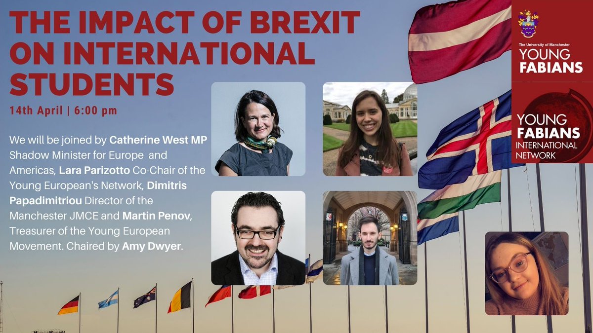 uomyoungfabians's tweet photo. Two weeks to go to our Brexit and International Students event with @YFintnetwork, @CatherineWest1, @LaraCParizotto, @d_papadim and @Martin_Penov, chaired by @AmyDwyer23 on 14th April at 6pm. Register here: https://t.co/un8op4f4u8 https://t.co/SyBwqVvcDV
