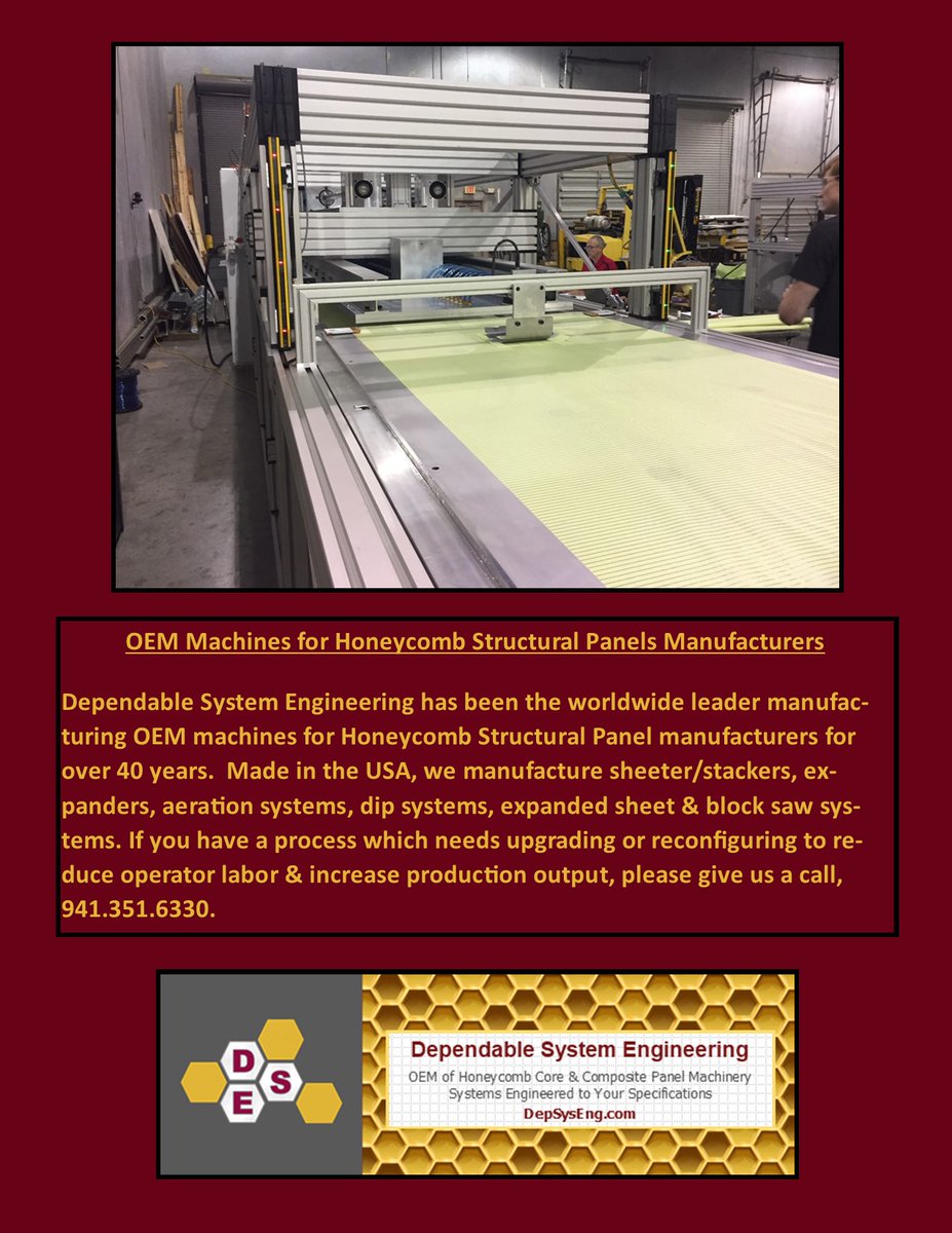 DepSysEng's tweet image. We manufacture several types of honeycomb core panel machinery. #EngineeringDesign, #InnovationLeader, #OEM, #HoneycombCoreStructuralPanels, #AutomatedDipSystems, #ExpanderMachine, #IndustrialAerationMachinery, #SawingSystems, #HeavyDutyEquipment, #DependableSystemEngineering