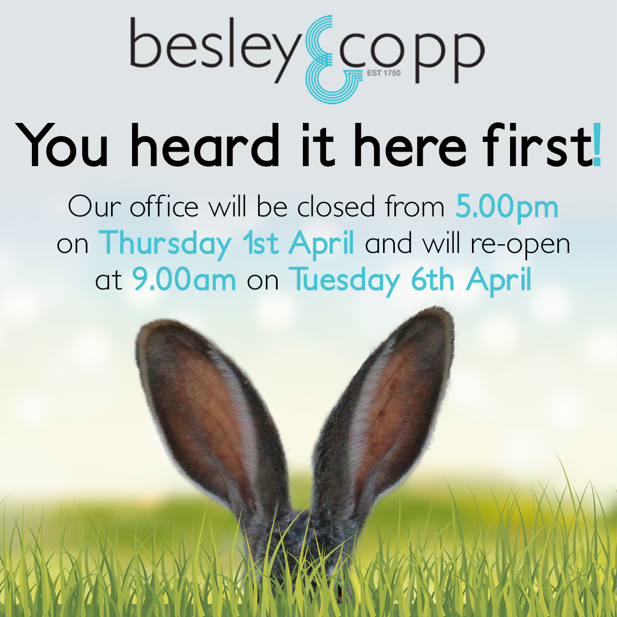 besleyandcopp's tweet photo. We are now closed for #Easter! We hope you have a great long weekend, we will see you on Tuesday at 9am. https://t.co/HAphKTbhiM