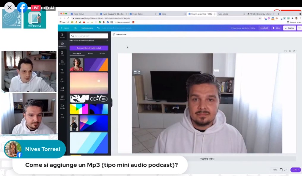 NivesTorresi's tweet photo. Great watching these two Italian teachers sharing their knowledge on using CANVA via FB live stream ... thanks Alessandro and Daniele!! @canva @ProfDigitale 
#AAQ2 #learning2gether #sharingiscaring https://t.co/dEZtBg26nD