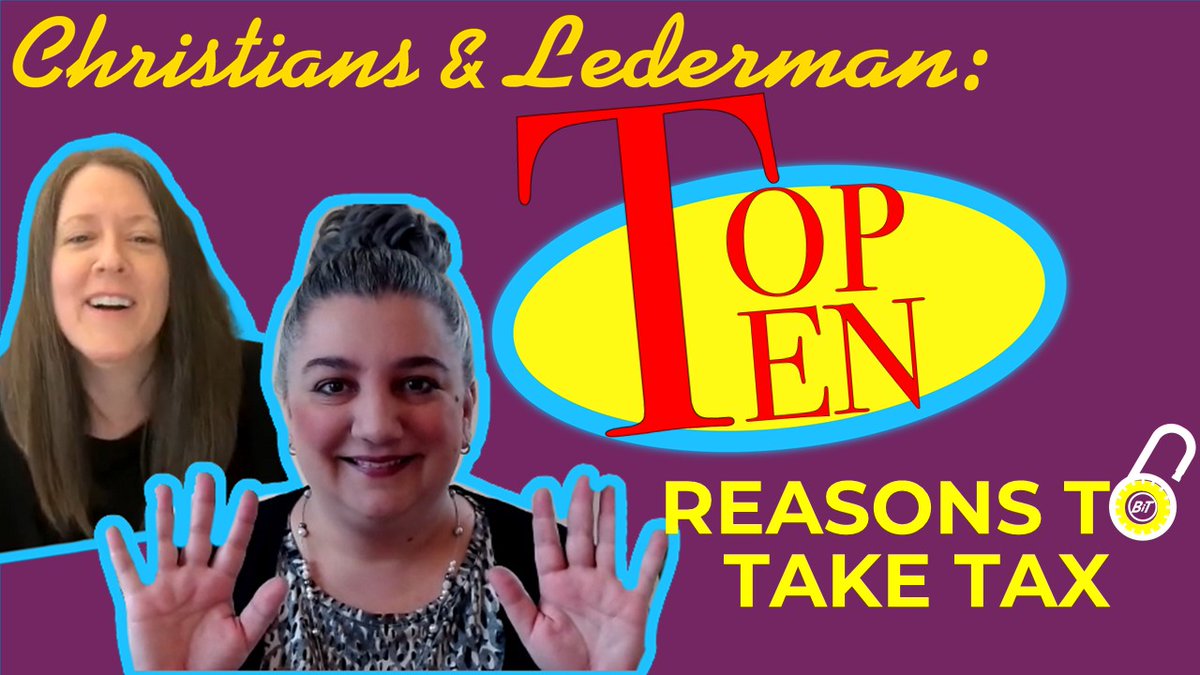 breakintotax's tweet photo. 2nd video today! (If you missed the 1st, catch up @ https://t.co/OQ9nnHCq9e.) We know you've been waiting for our #WhyTakeTax 1-liners! Don't miss the 1st ever💥Christians & Lederman Top 10 List💥in this "Why Take Tax?" video featuring many on #TaxTwitter! https://t.co/vWIJae8FPs https://t.co/8VxjUB6m5r