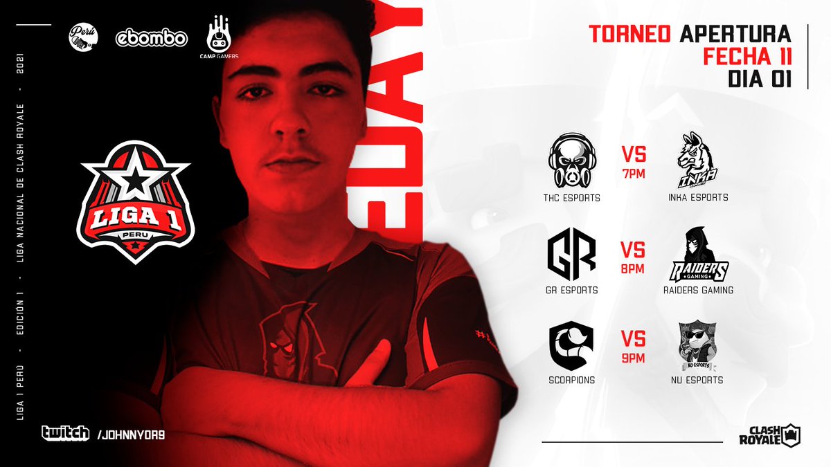 HOY FECHA 11 EN VIVO, LA MEJOR LIGA DEL PERÚ🇵🇪
🎙️ <a href="/johnny_or9/">Johnny Obregón</a>
🎙️ <a href="/Atila14_17/">Atila 14</a>
🎙️ <a href="/Riderv2511/">RIDER</a>
📺 twitch.tv/johnnyor9

Enfrentamientos:
⏲️7pm <a href="/THC_EsportS/">THC EsportS</a> vs <a href="/InkaEsports/">Inka Esports</a>
⏲️8pm @GR_EsportsGG vs @RaidersGamingGG
⏲️9pm <a href="/ScorpionsGG/">Scorpions™</a> vs #NUEsports
¡No te lo puedes perder!