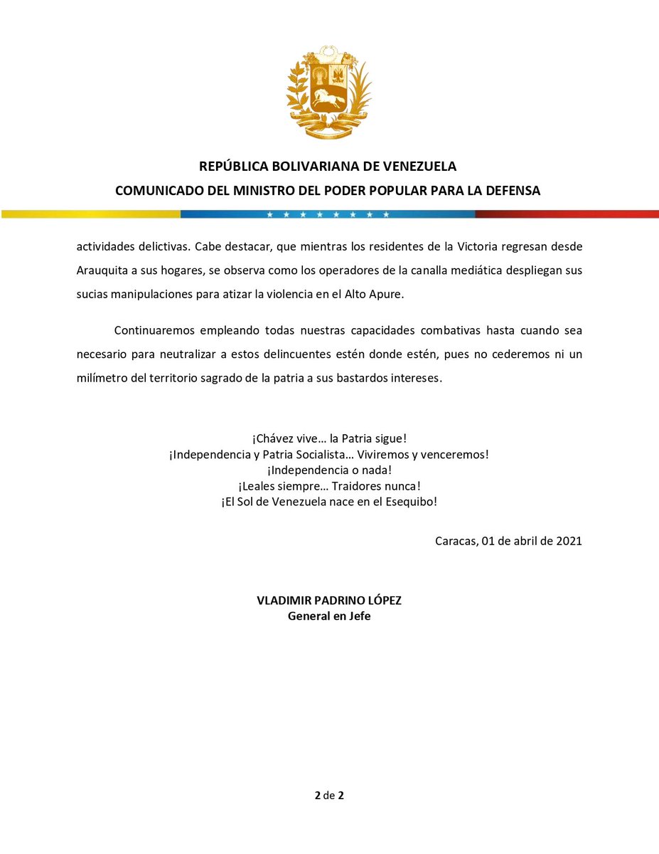 CEOFANBVE's tweet photo. 📄 #Atención || Comunicado Oficial de la Fuerza Armada Nacional Bolivariana. #1Abr

👉Enlace: https://t.co/28mXyZZ29J https://t.co/XB0YTCDrzN