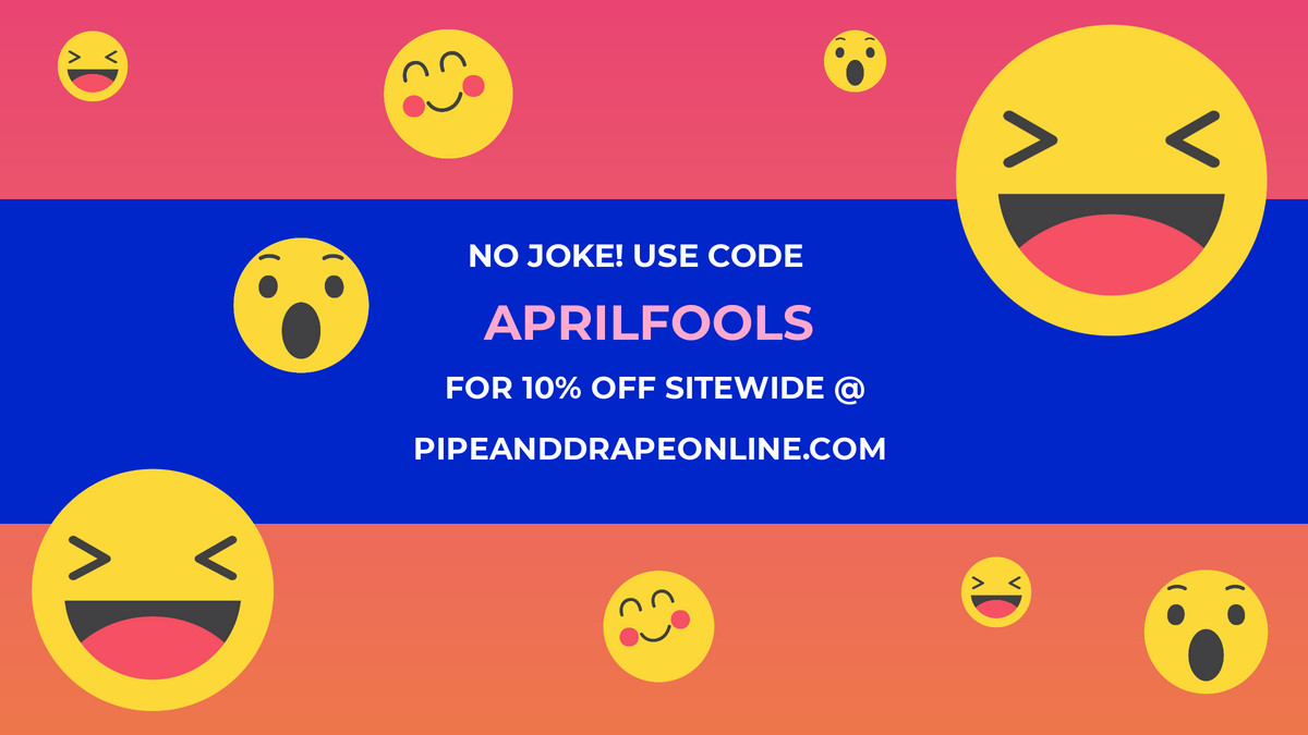 PipeAndDrapeOn's tweet photo. Today only! #PipeAndDrape, #CeilingDrapes, #Backdrops, and more 10% off with code APRILFOOLS

https://t.co/UBd6pGKn1q

#AprilFoolsDay #NoJoke #Sale https://t.co/8maPcZzEjV