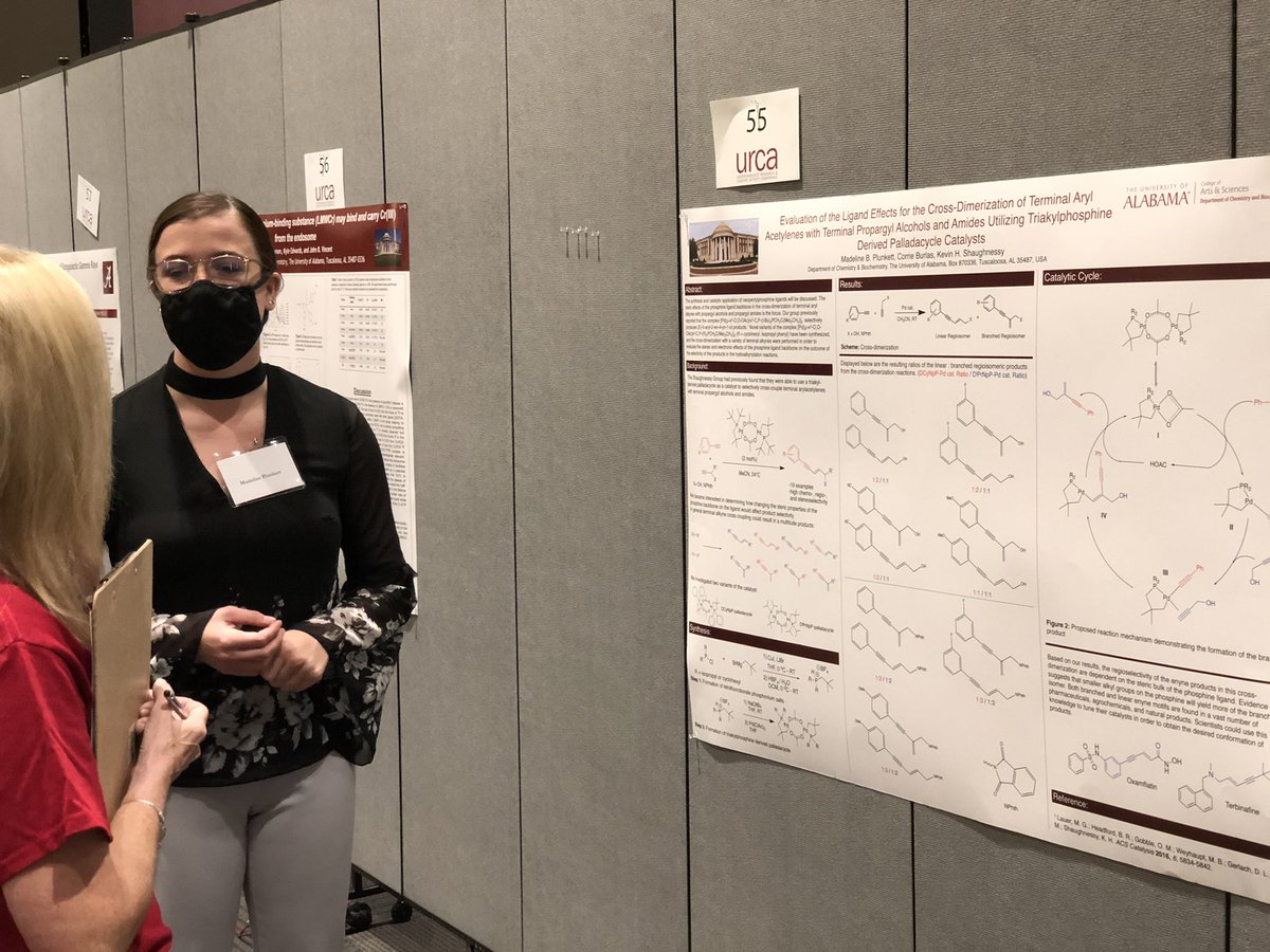 LabShaughnessy's tweet photo. Maddie Plunkett presenting her research in Pd-catalyzed alkyne cross-coupling at @URCAConference https://t.co/nE3WgtbJdq