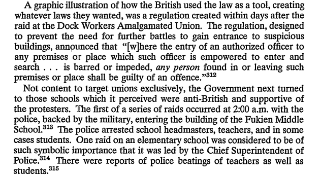 Britain responded to the protest by vastly increasing their military presence in the colony, and mass raiding suspected leftist hide outs. Targeting unions, factories, and even schools, where they would engage in mass assaults of those that resisted.
