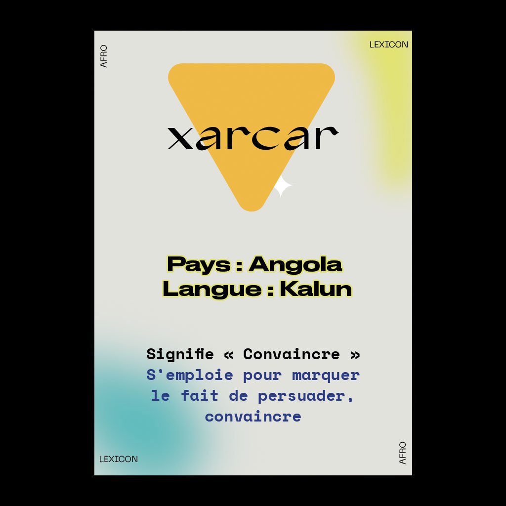 AfroLexicon's tweet photo. XARCAR
Pays : Angola
Langue : Kalun 
Signifie « Convaincre »
S’emploie pour marquerle fait de persuader, de convaincre
#afrolexicon https://t.co/9j5MigytVp