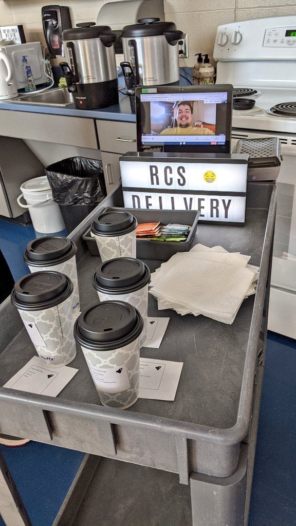 Mrs_Milton22's tweet photo. One of our students taking a 'ride' on our delivery cart for Rocket Coffee Day! Not sure who was more egg-cited Dominic or each person he delivered to today? πβ #technology #Room104 #AprilFoolsDayJokes https://t.co/eRvKkihWyB