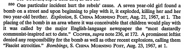 2. One incident, the death of two young children through an explosive hidden in a toys, incidents which were repeated. The British owned papers began to use these incidents to smear the protests, though prominent leftists denied responsibility.