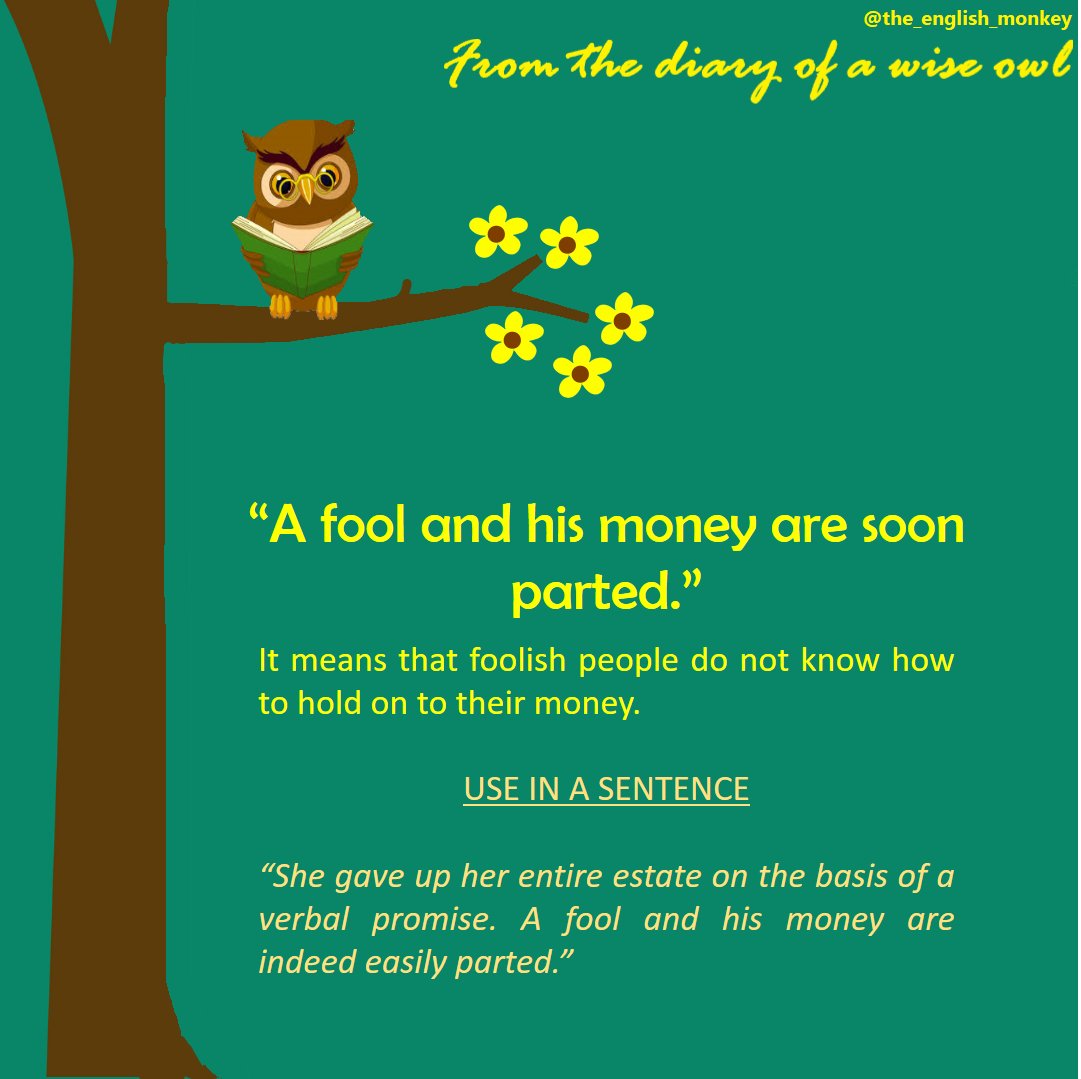 aSimpleLesson's tweet photo. "From the diary of a wise owl" - Learn a new proverb every Thursday in this space from The English Monkey
 
#TheEnglishMonkey #Proverbs #LearnEnglish #proverb https://t.co/1OUH558KYQ