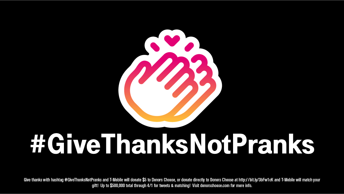 Today's the day! We're joining forces with <a href="/TMobile/">T-Mobile</a> to #Givethanksnotpranks by donating to <a href="/DonorsChoose/">DonorsChoose</a>. We're excited to support teachers in the communities around our distribution centers. 

givethanksnotpranks.com

#sanmar #canvasforgood #tmobile #donorschoose #aprilfoolsday