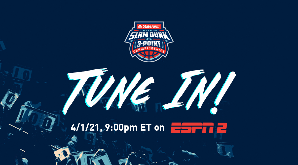 Tonight is the Night!

The <a href="/StateFarm/">State Farm</a> College Slam Dunk &amp; 3-Point Championships are LIVE from historic Hinkle Fieldhouse in Indianapolis, Indiana. 

Don't miss the action starting at 9:00pm ET on ESPN2!